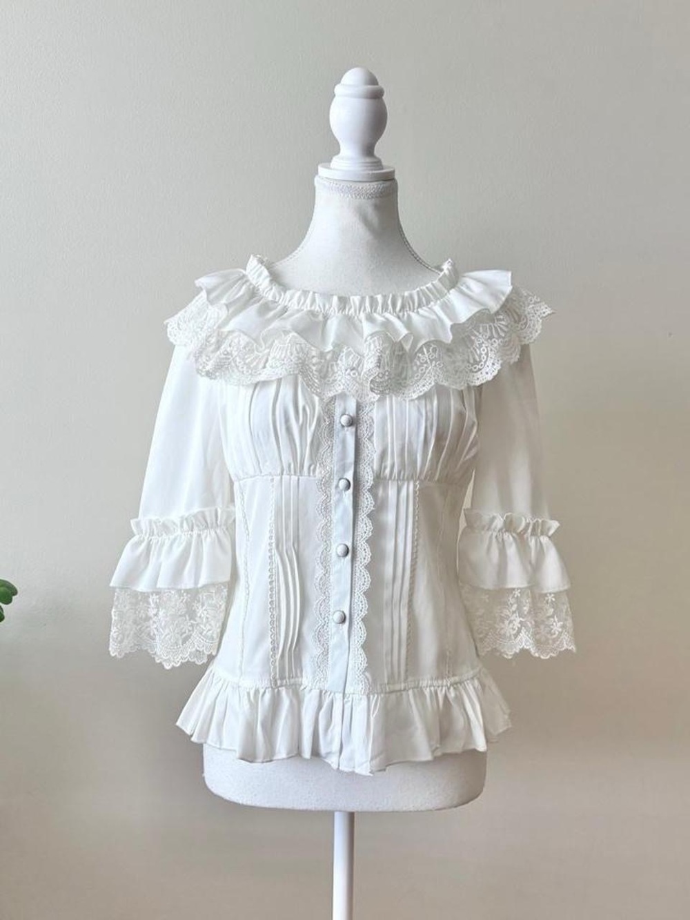 White Lace Ruffle Blouse